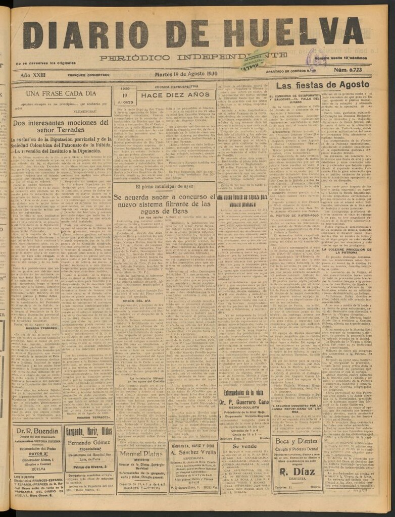 Miniatura de Diario de Huelva : periódico independiente del 19 de agosto de 1930