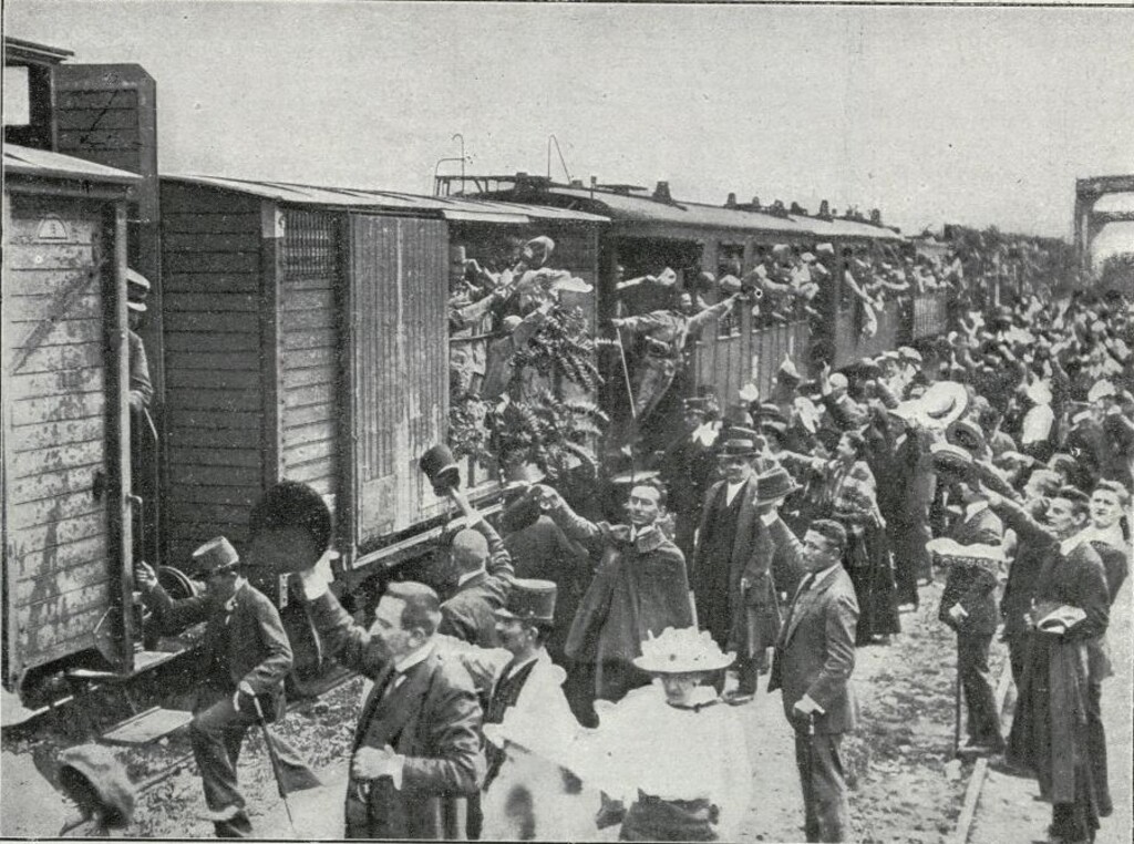 Miniatura de Tropas austriacas saliendo para la guerra
