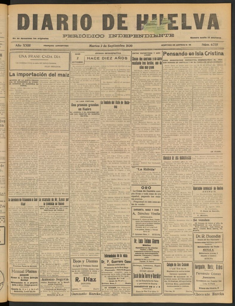 Miniatura de Diario de Huelva : periódico independiente del 2 de septiembre de 1930