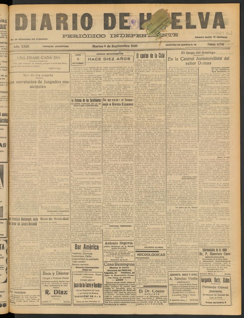 Miniatura de Diario de Huelva : periódico independiente del 9 de septiembre de 1930