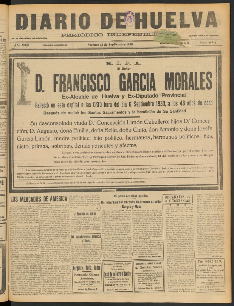 Miniatura de Diario de Huelva : periódico independiente del 12 de septiembre de 1930