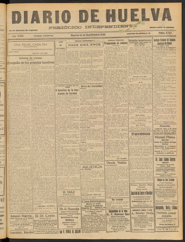 Miniatura de Diario de Huelva : periódico independiente del 16 de septiembre de 1930