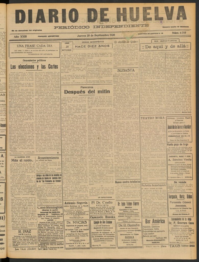 Miniatura de Diario de Huelva : periódico independiente del 25 de septiembre de 1930