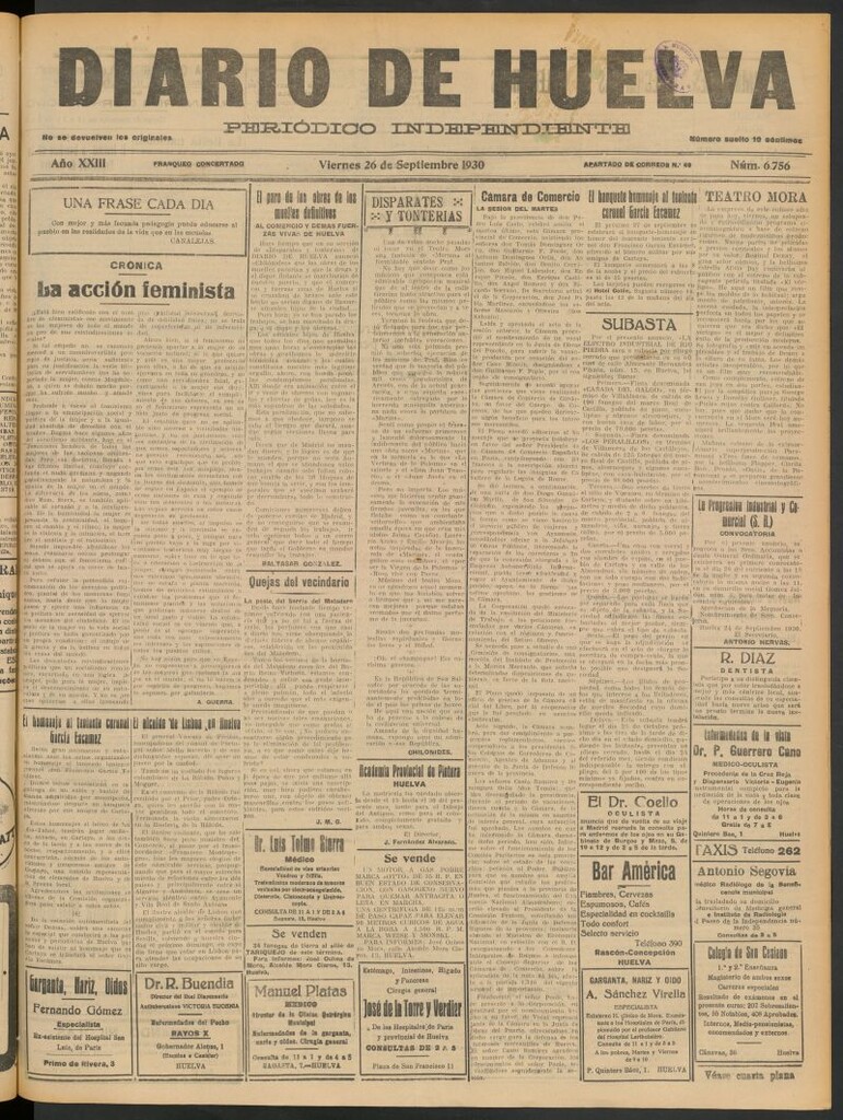 Miniatura de Diario de Huelva : periódico independiente del 26 de septiembre de 1930