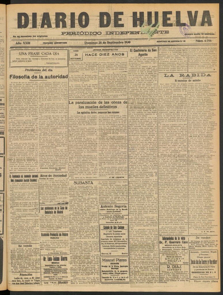 Miniatura de Diario de Huelva : periódico independiente del 28 de septiembre de 1930