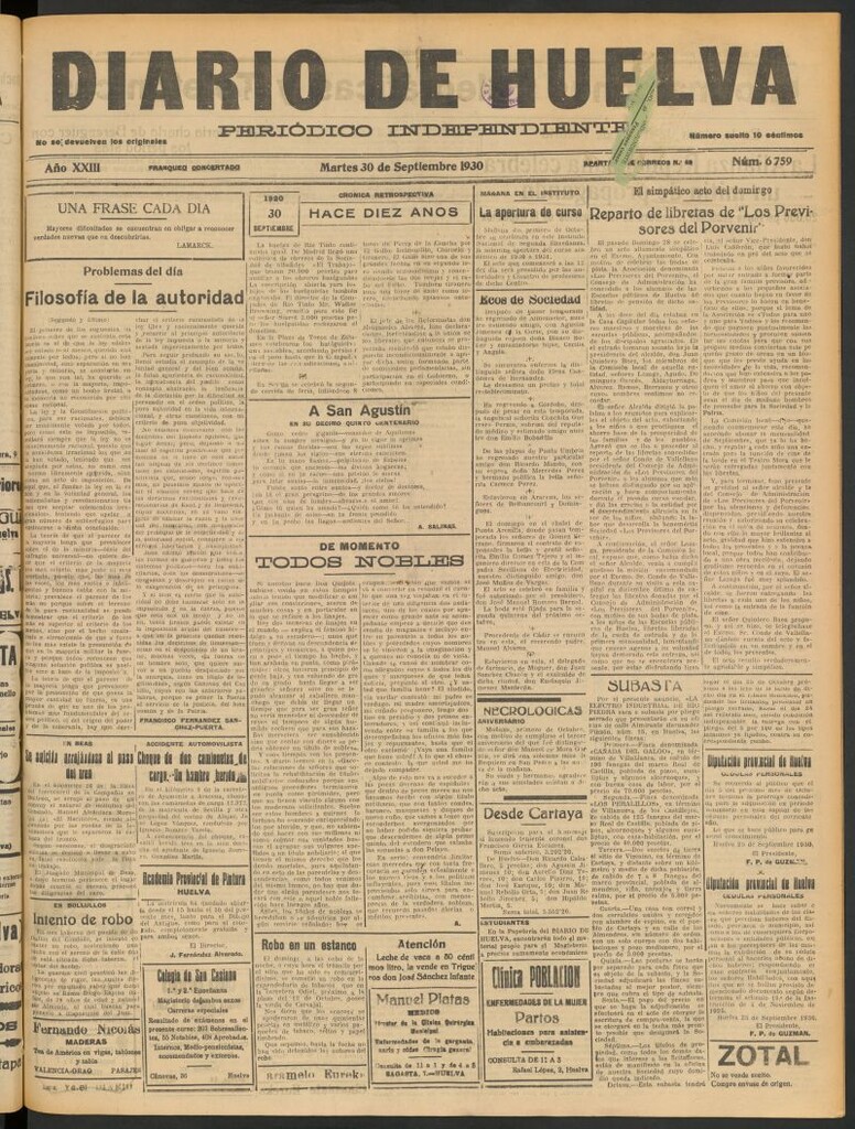 Miniatura de Diario de Huelva : periódico independiente del 30 de septiembre de 1930