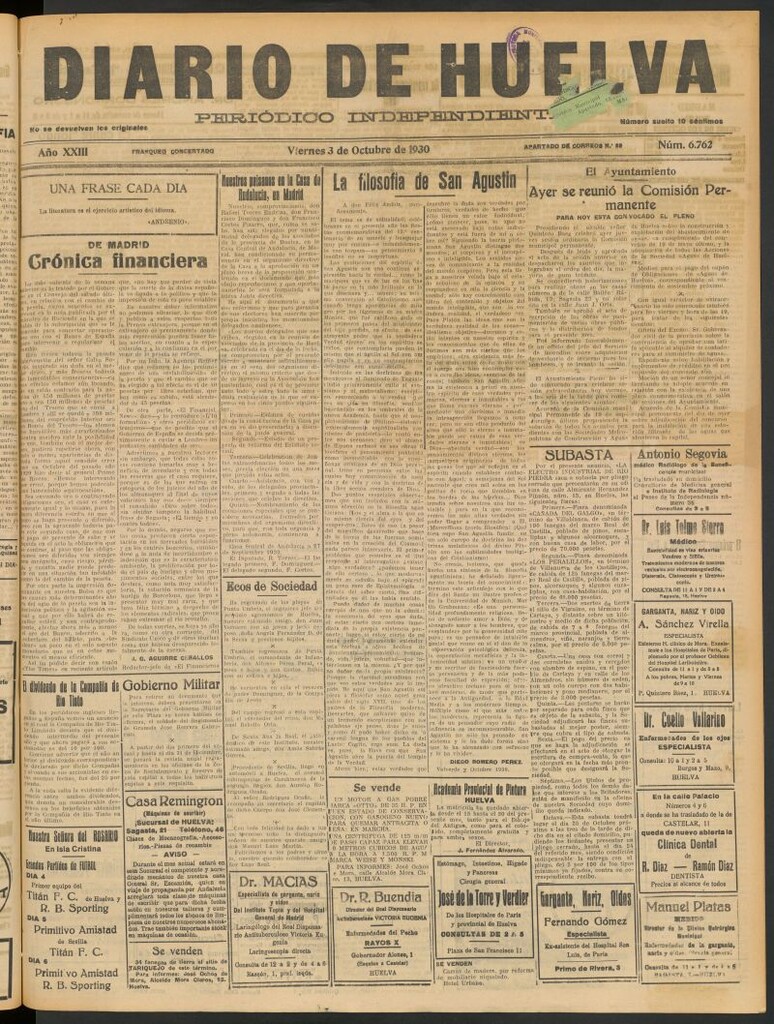 Miniatura de Diario de Huelva : periódico independiente del 3 de octubre de 1930