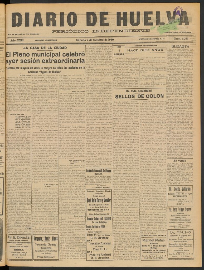 Miniatura de Diario de Huelva : periódico independiente del 4 de octubre de 1930