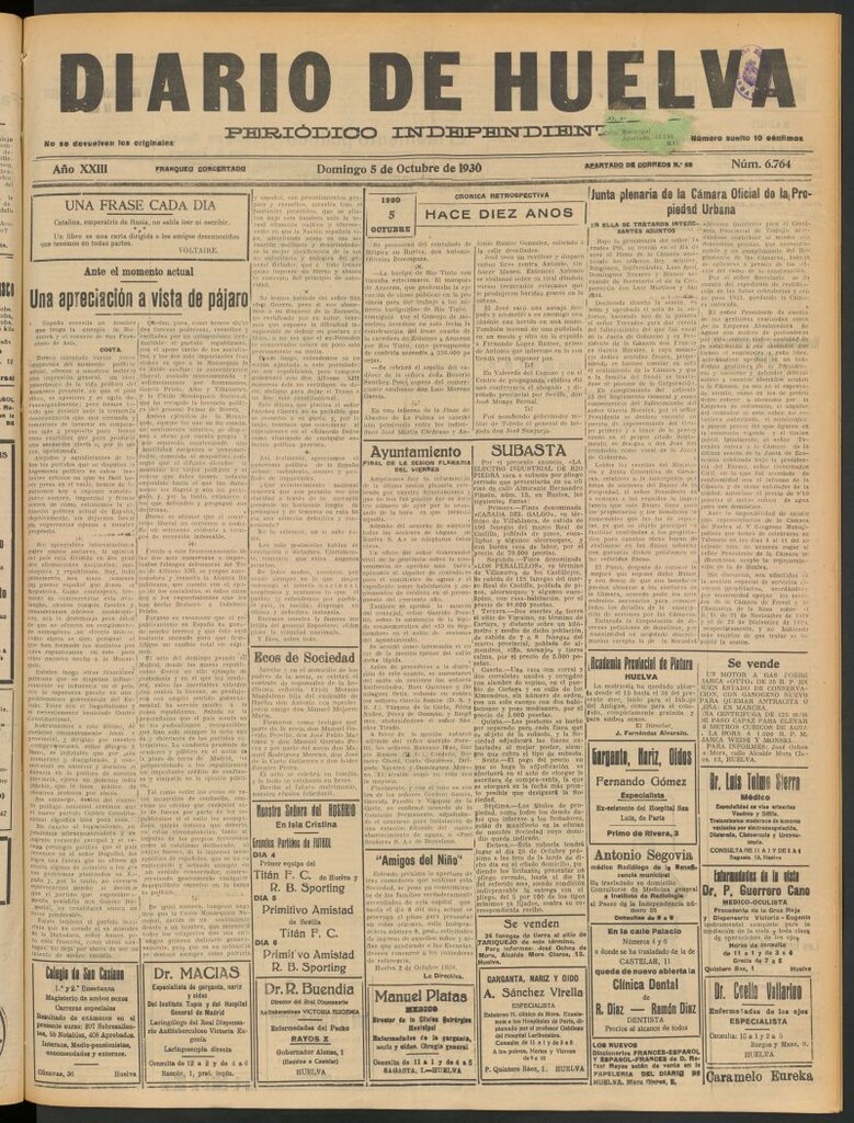 Miniatura de Diario de Huelva : periódico independiente del 5 de octubre de 1930