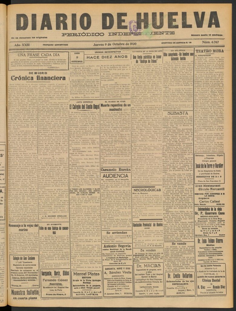 Miniatura de Diario de Huelva : periódico independiente del 9 de octubre de 1930