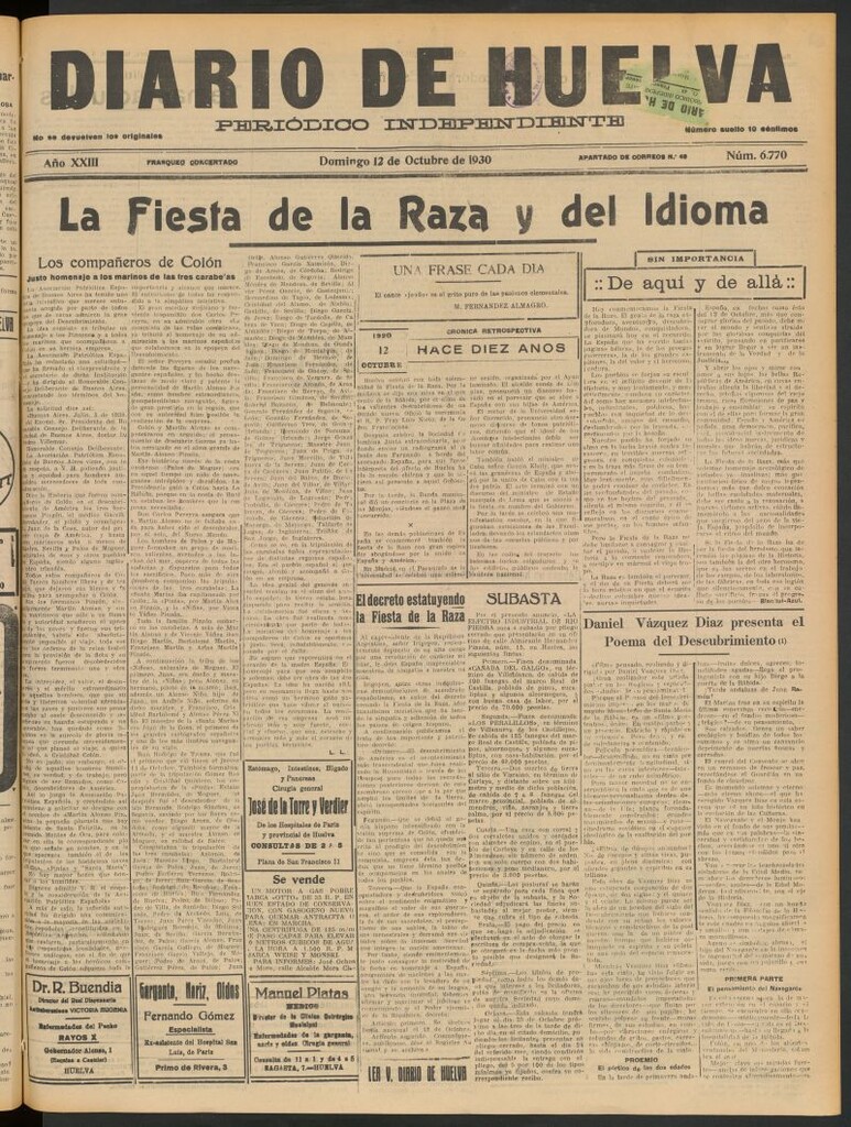 Miniatura de Diario de Huelva : periódico independiente del 12 de octubre de 1930