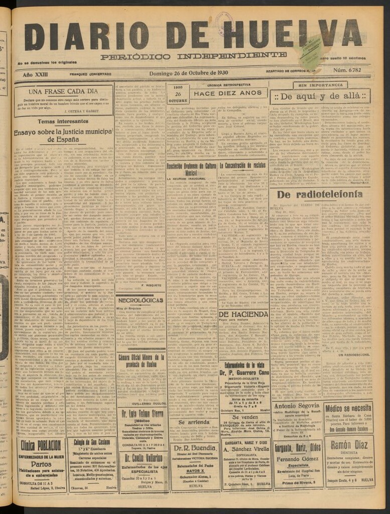 Miniatura de Diario de Huelva : periódico independiente del 26 de octubre de 1930