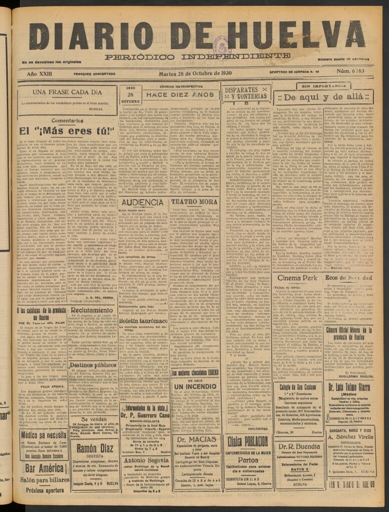 Miniatura de Diario de Huelva : periódico independiente del 28 de octubre de 1930