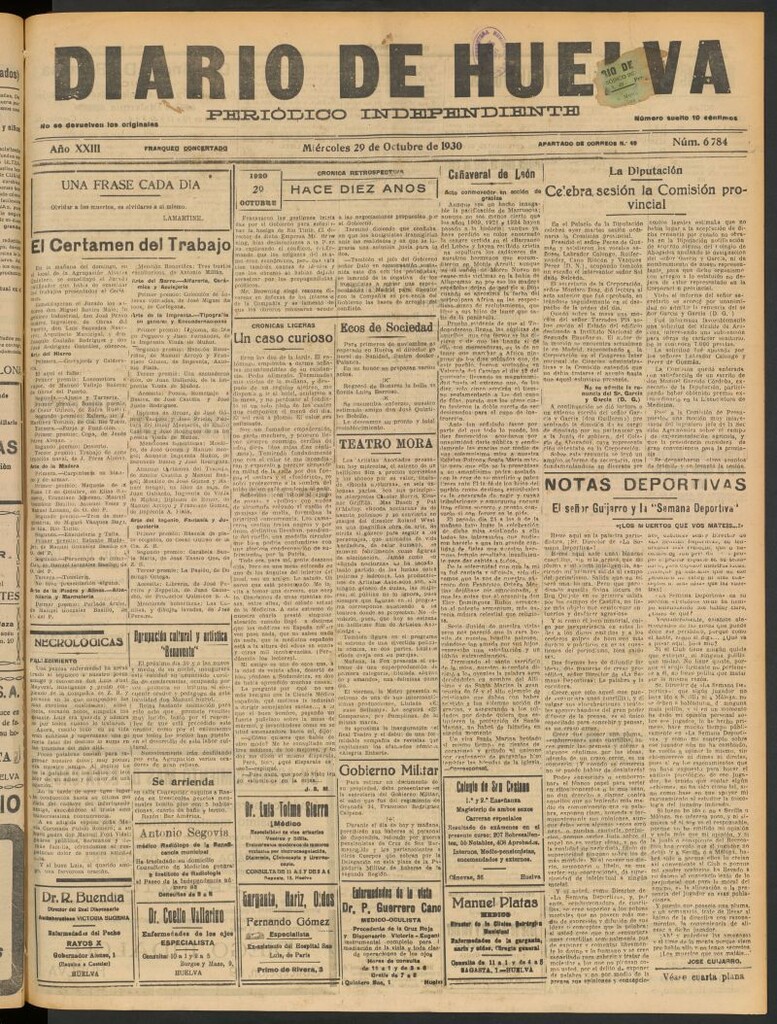 Miniatura de Diario de Huelva : periódico independiente del 29 de octubre de 1930