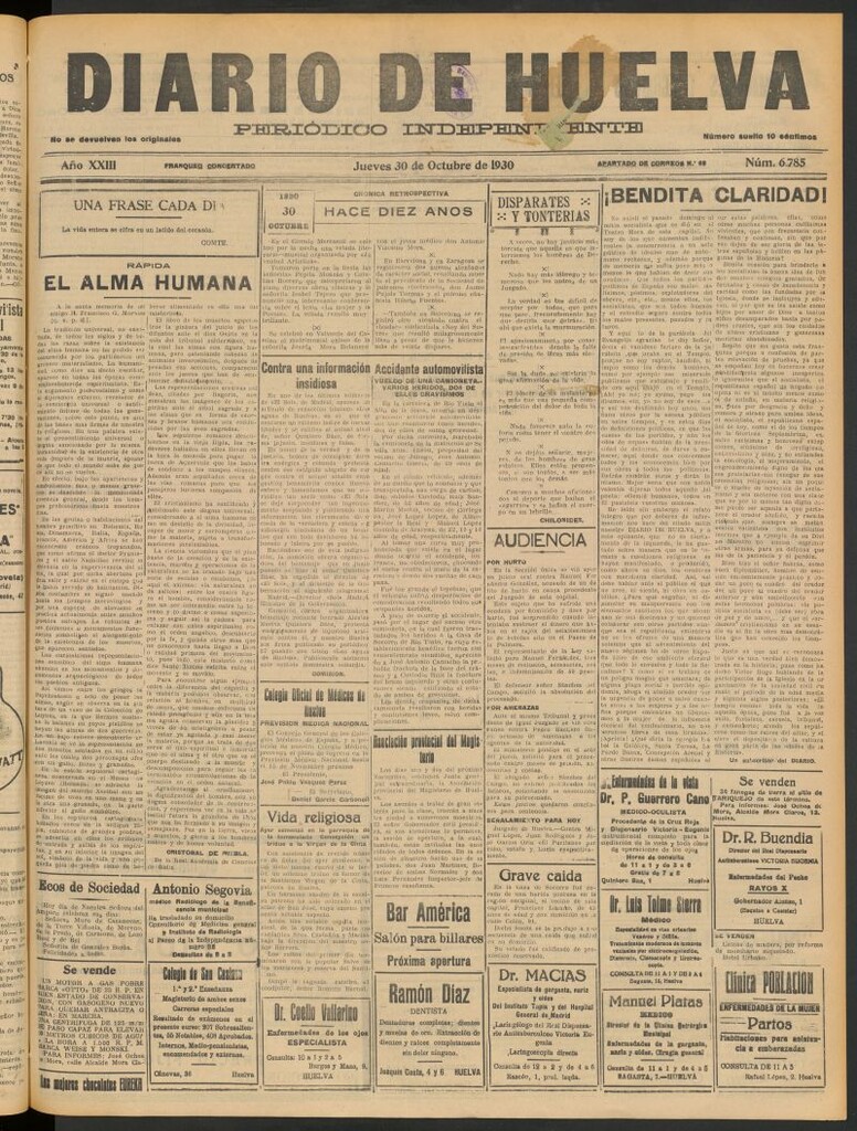 Miniatura de Diario de Huelva : periódico independiente del 30 de octubre de 1930