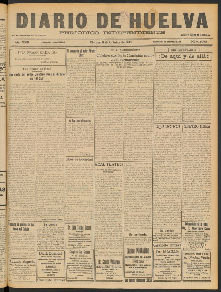 Miniatura de Diario de Huelva : periódico independiente del 31 de octubre de 1930