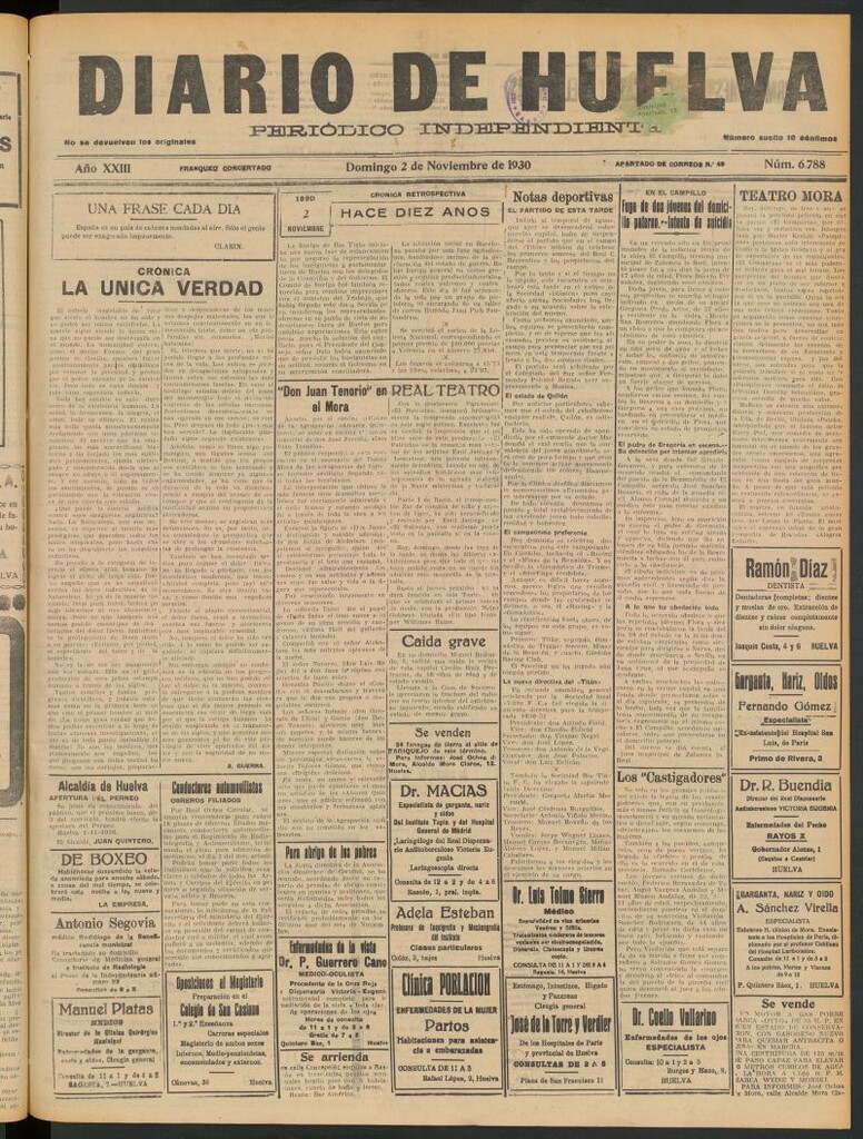 Miniatura de Diario de Huelva : periódico independiente del 2 de noviembre de 1930