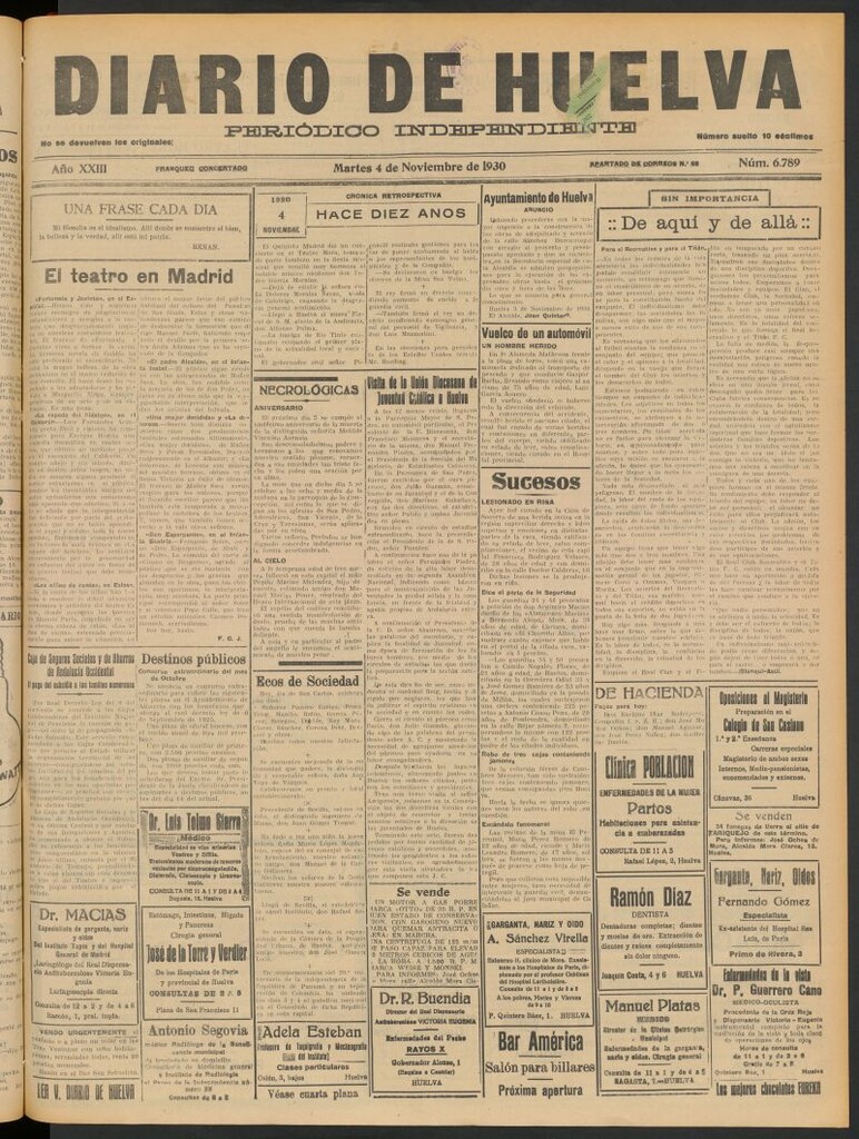 Miniatura de Diario de Huelva : periódico independiente del 4 de noviembre de 1930