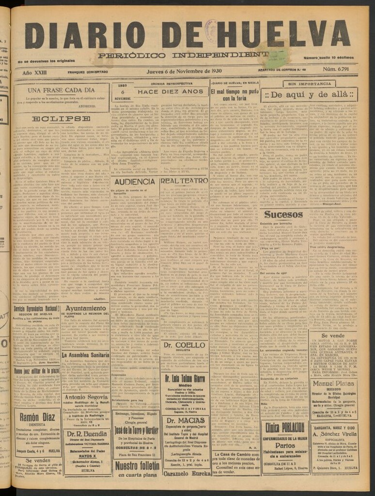 Miniatura de Diario de Huelva : periódico independiente del 6 de noviembre de 1930