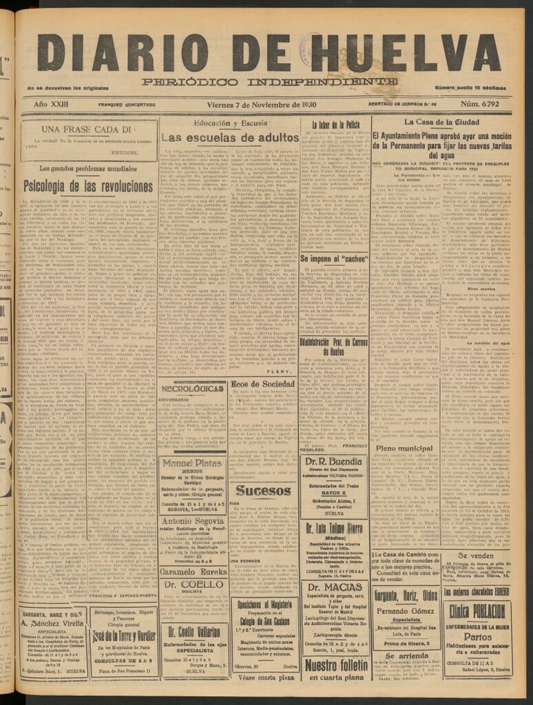 Miniatura de Diario de Huelva : periódico independiente del 7 de noviembre de 1930