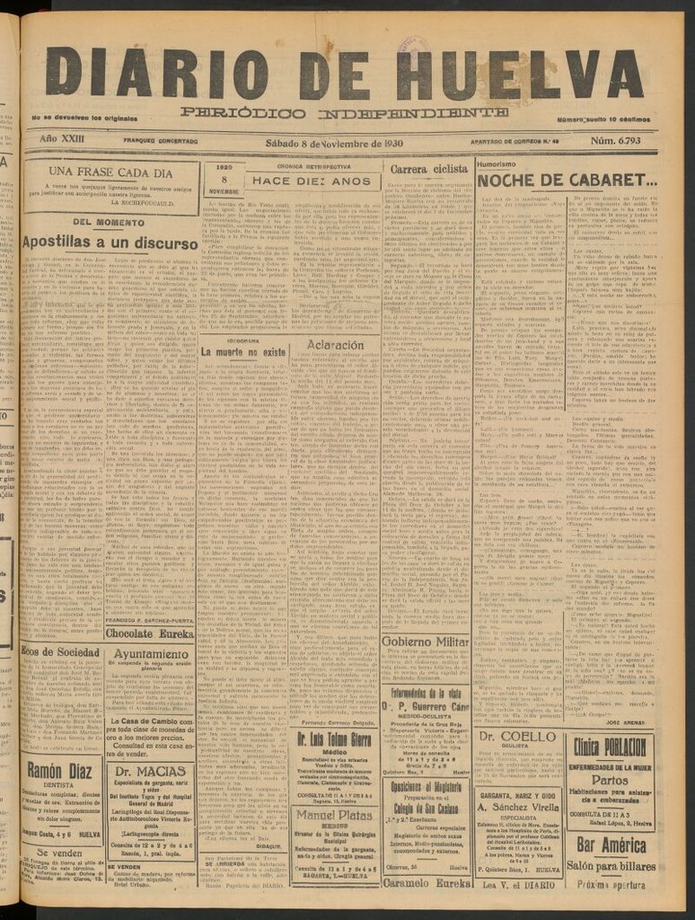 Miniatura de Diario de Huelva : periódico independiente del 8 de noviembre de 1930
