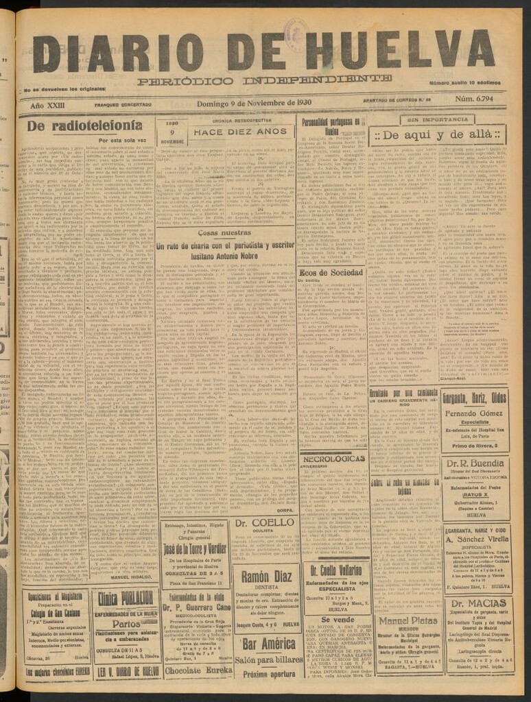 Miniatura de Diario de Huelva : periódico independiente del 9 de noviembre de 1930