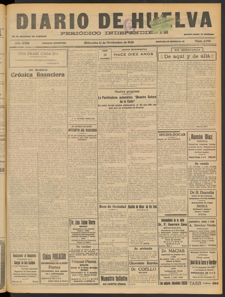 Miniatura de Diario de Huelva : periódico independiente del 12 de noviembre de 1930