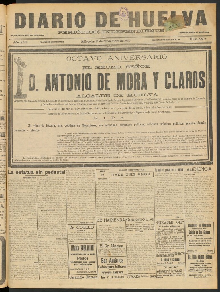 Miniatura de Diario de Huelva : periódico independiente del 19 de noviembre de 1930