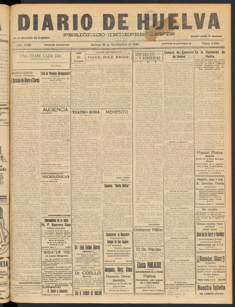 Miniatura de Diario de Huelva : periódico independiente del 20 de noviembre de 1930