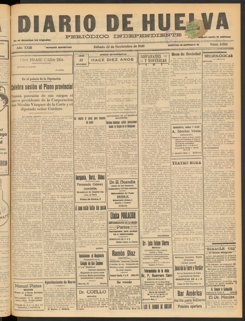 Miniatura de Diario de Huelva : periódico independiente del 22 de noviembre de 1930