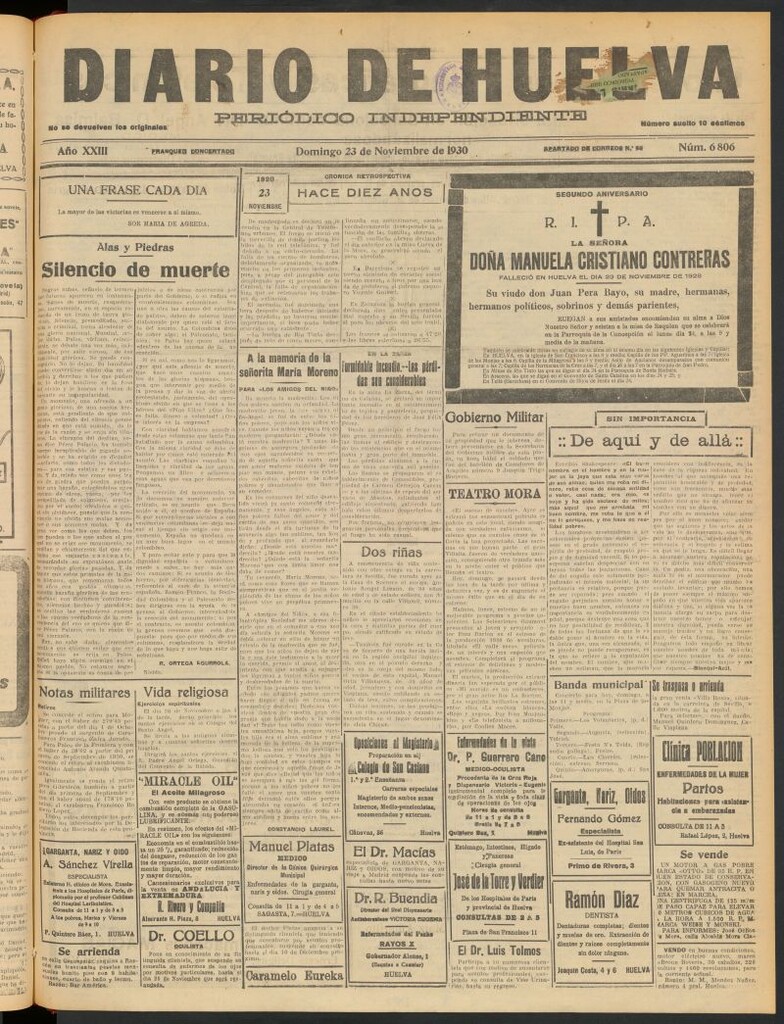 Miniatura de Diario de Huelva : periódico independiente del 23 de noviembre de 1930