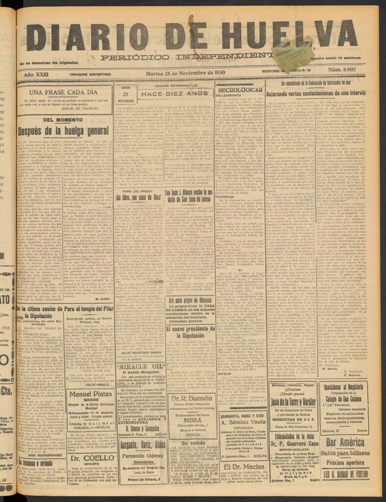 Miniatura de Diario de Huelva : periódico independiente del 25 de noviembre de 1930