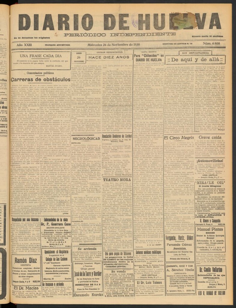 Miniatura de Diario de Huelva : periódico independiente del 26 de noviembre de 1930