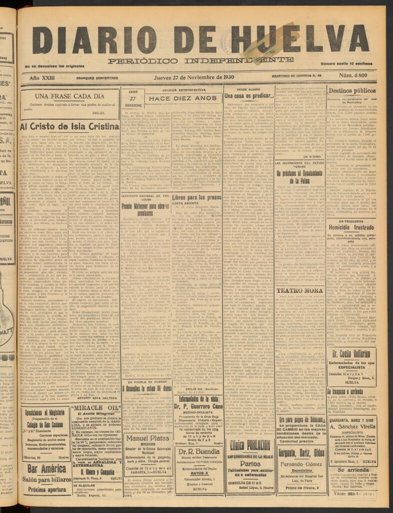Miniatura de Diario de Huelva : periódico independiente del 27 de noviembre de 1930