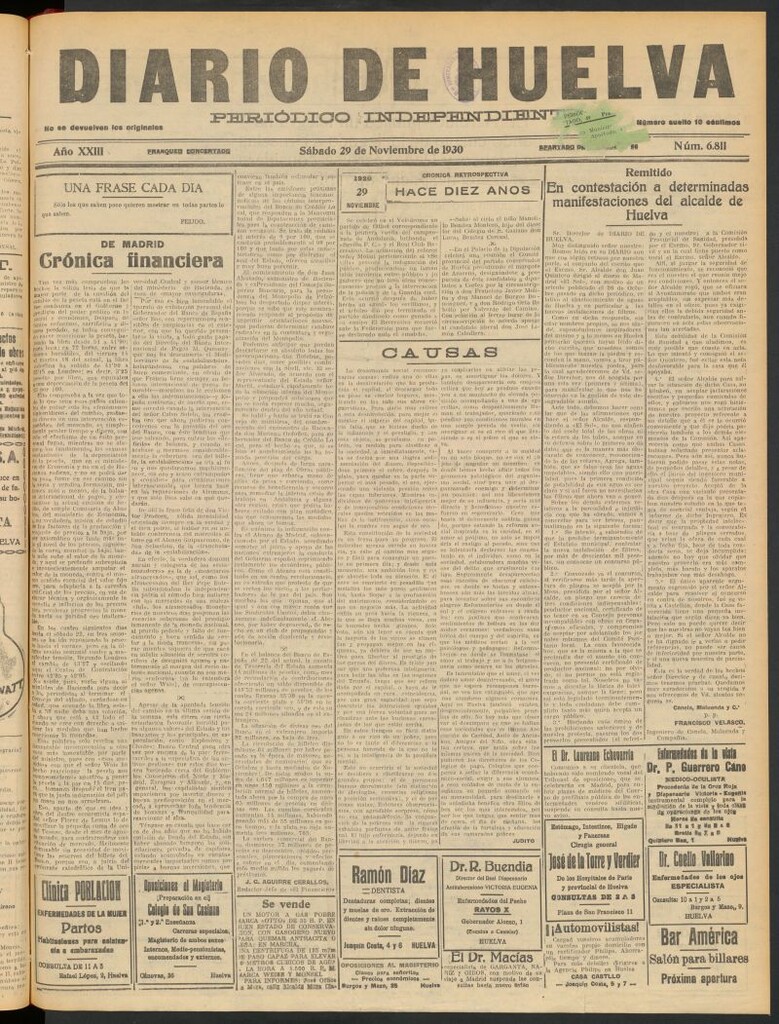 Miniatura de Diario de Huelva : periódico independiente del 29 de noviembre de 1930