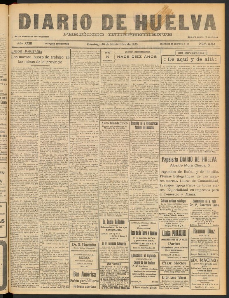 Miniatura de Diario de Huelva : periódico independiente del 30 de noviembre de 1930