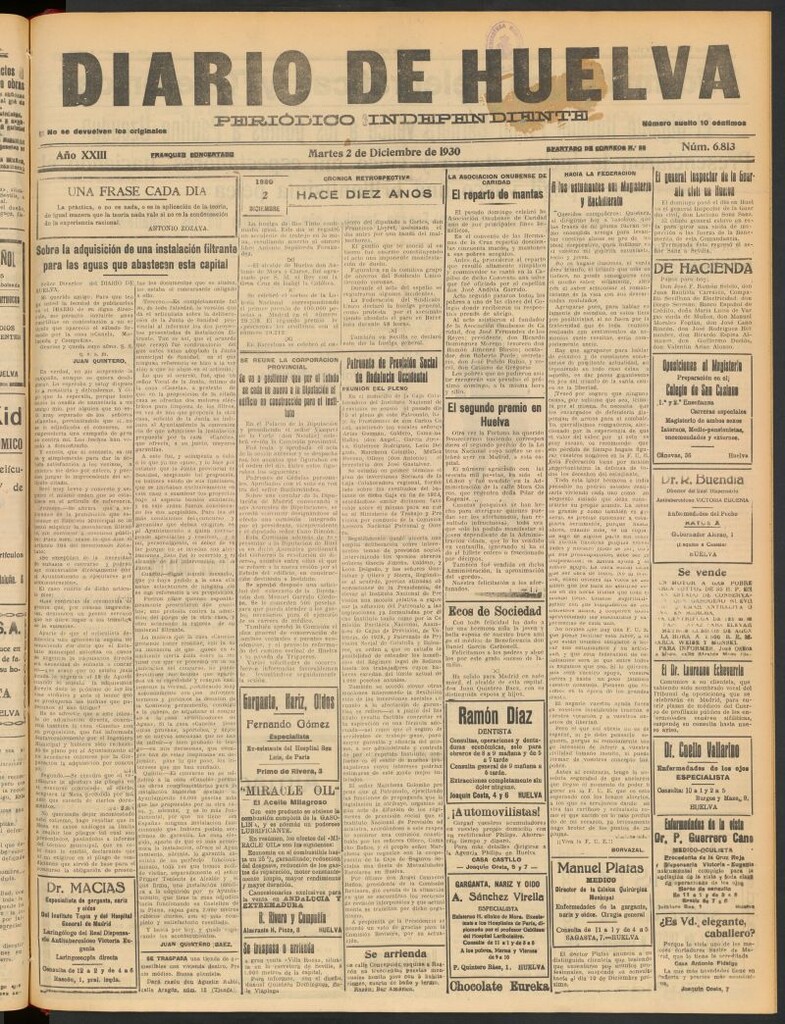Miniatura de Diario de Huelva : periódico independiente del 2 de diciembre de 1930