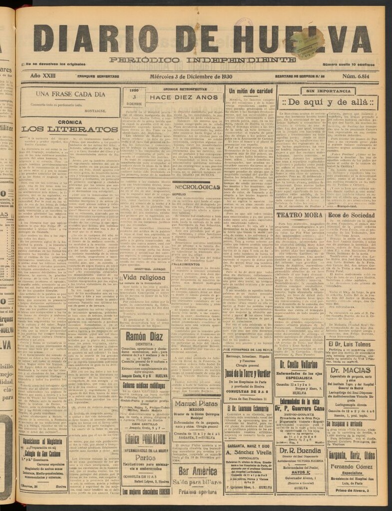 Miniatura de Diario de Huelva : periódico independiente del 3 de diciembre de 1930