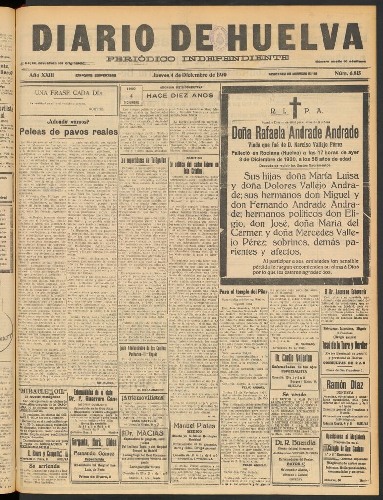 Miniatura de Diario de Huelva : periódico independiente del 4 de diciembre de 1930