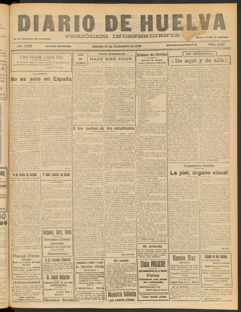 Miniatura de Diario de Huelva : periódico independiente del 20 de diciembre de 1930