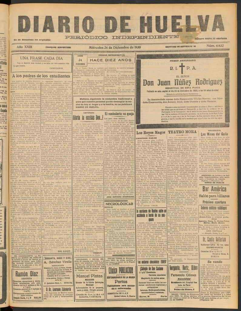 Miniatura de Diario de Huelva : periódico independiente del 24 de diciembre de 1930