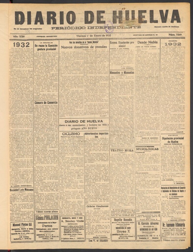 Miniatura de Diario de Huelva : periódico independiente del 1 de enero de 1932