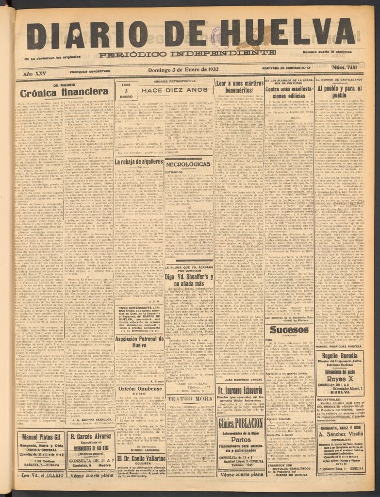 Miniatura de Diario de Huelva : periódico independiente del 3 de enero de 1932