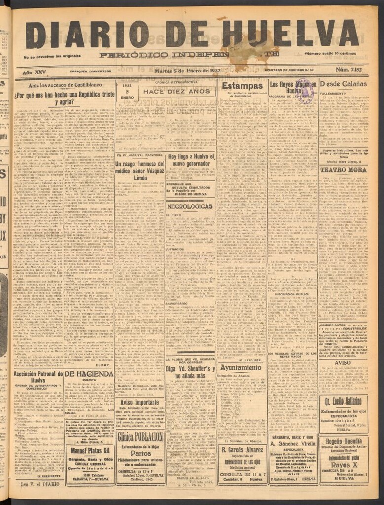Miniatura de Diario de Huelva : periódico independiente del 5 de enero de 1932