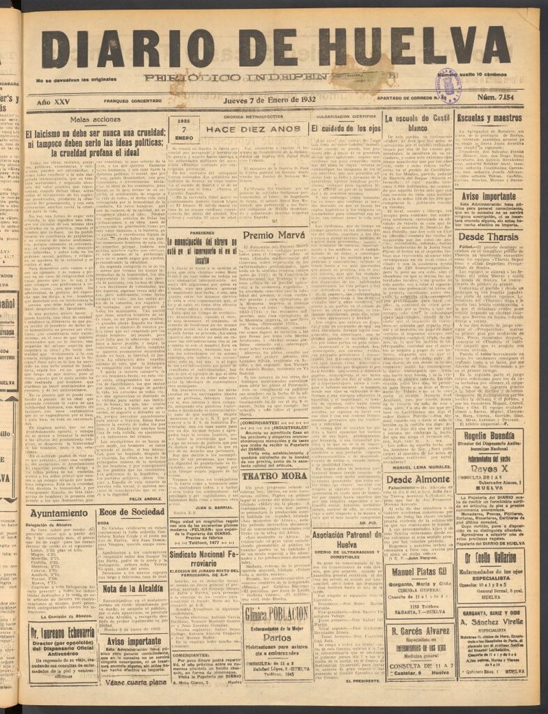 Miniatura de Diario de Huelva : periódico independiente del 7 de enero de 1932