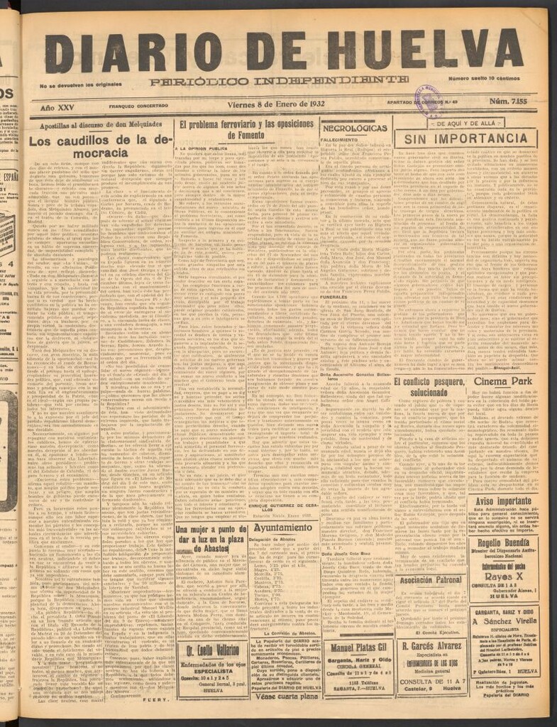 Miniatura de Diario de Huelva : periódico independiente del 8 de enero de 1932