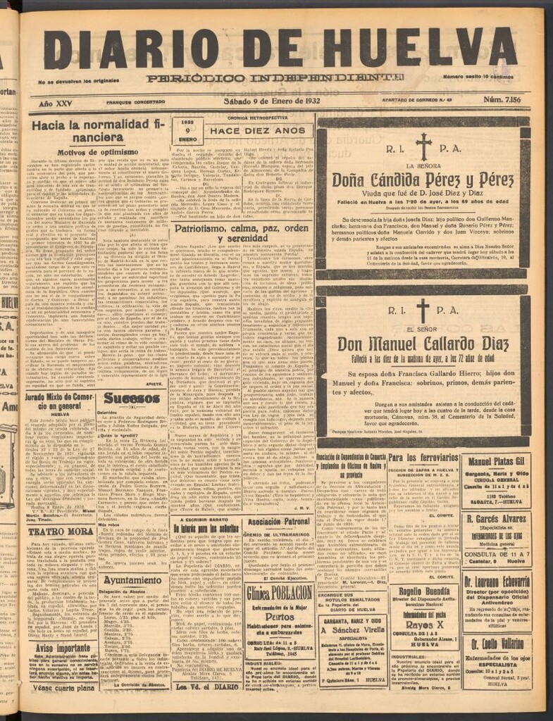 Miniatura de Diario de Huelva : periódico independiente del 9 de enero de 1932