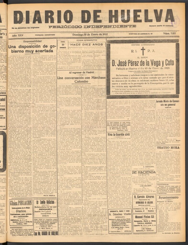 Miniatura de Diario de Huelva : periódico independiente del 10 de enero de 1932