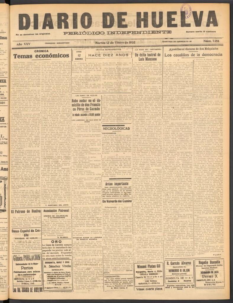 Miniatura de Diario de Huelva : periódico independiente del 12 de enero de 1932