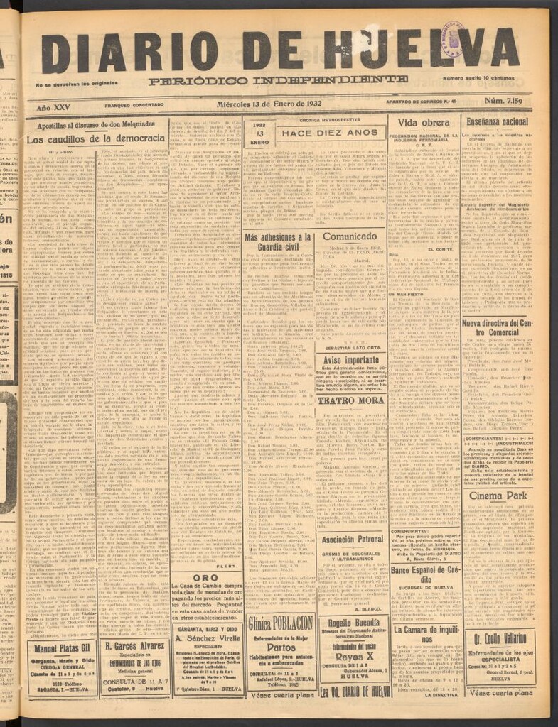 Miniatura de Diario de Huelva : periódico independiente del 13 de enero de 1932